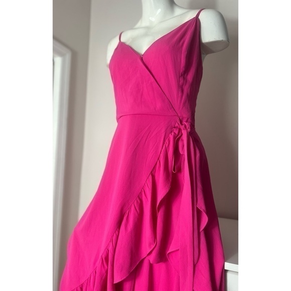 Do + Be Curve Hot Neon Pink High Low Ruffle Hem Faux Wrap Long Dress Size 1X - Picture 5 of 9